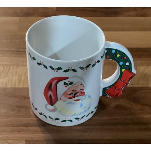 Vintage 1985 Christmas Santa Wreath Handle Coffee Mug The Love Mug - Picture 2 of 10